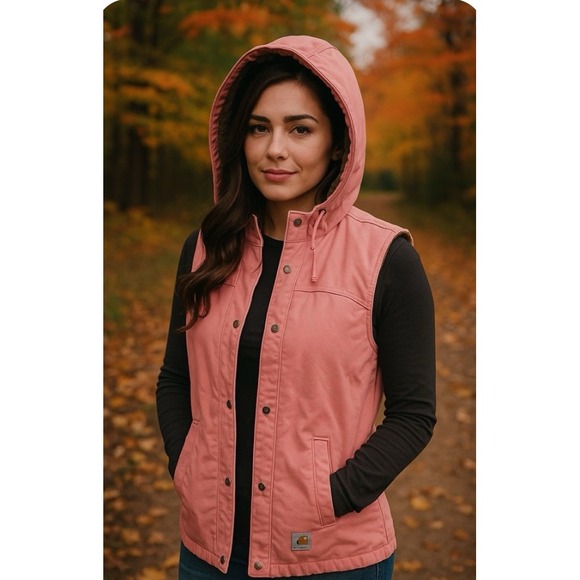 Carhartt Sandstone Tulip Pink  Sherpa Lined Hooded Canvas 
Vest XL Gorpcore - Picture 1 of 10